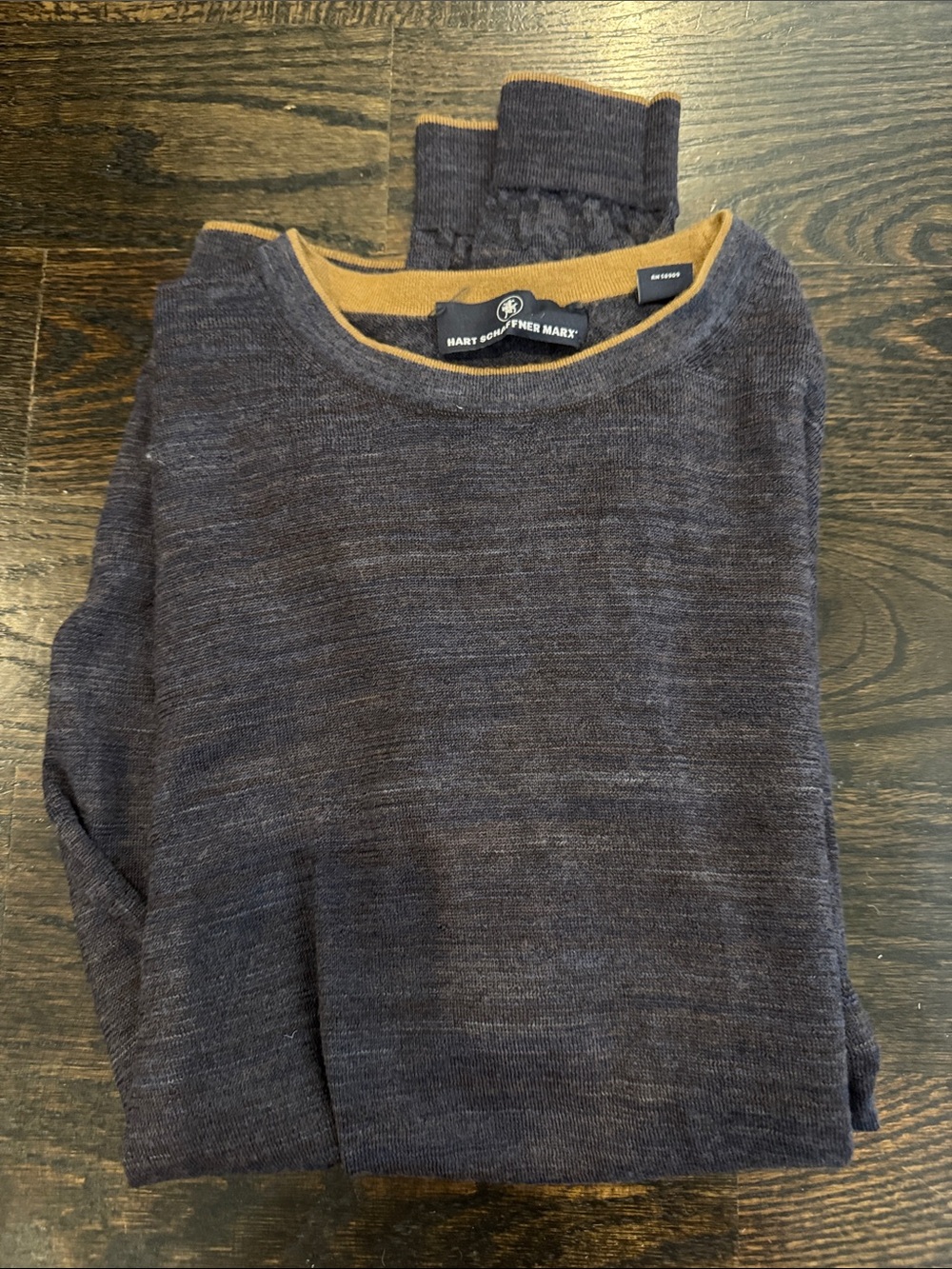Hart Schaffner Marx Navy Crewneck Sweater with Tan Trim